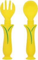 Silicone Baby Spoon & Fork Set  6Mths  Yellow