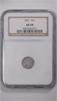 1861 Silver 3 Cent NGC AU58
