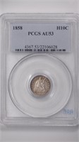 1858 Seated Half Dime PCGS AU53