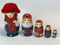 Hand Painted Red Hat Lady Nesting Dolls