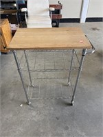 Rolling Metal Cart with Wood Top