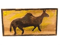 Signed Folk Art Donkey Painting on Board