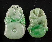 Burma Green Jadeite Carved Pendants 2pc