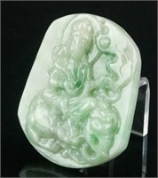 Chinese Green Jadeite Guanyin Pendant