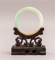 Chinese Green and Yellow Jadeite Carved Bangle