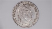 1834-W France 5 Francs Silver