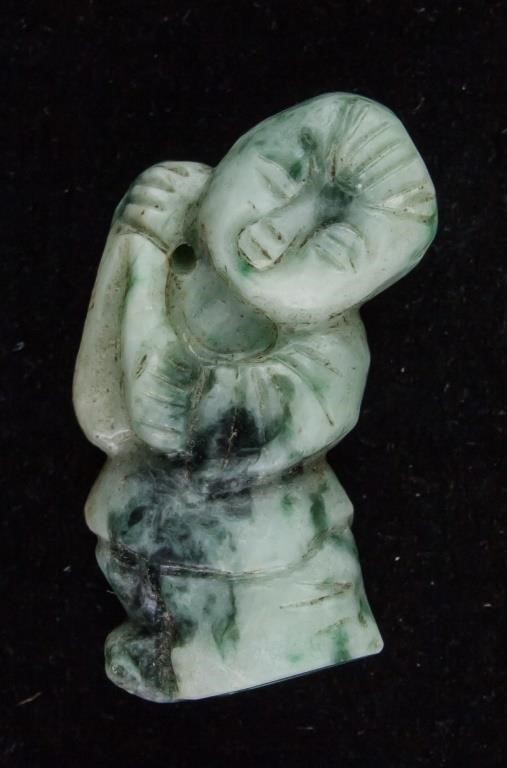 Chinese Green Jade Carved Boy Figurine