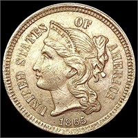1865 Nickel Three Cent CHOICE AU