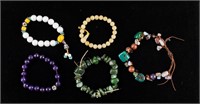 Five Jade and Wood Beads Bracelets