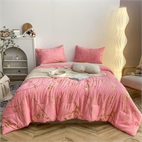 $36  Pink Gold Glitter Comforter Set  King Size