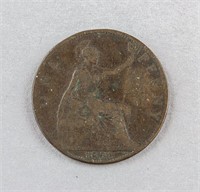1896 United Kingdom One Penny Victoria Coin