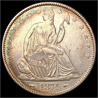 1874 Arws Seated Liberty Half Dollar CHOICE AU