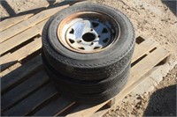 (3) Assorted Tires on 5 Bolt Trailer Rims