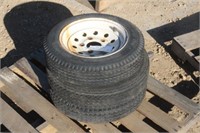 (3) Assorted Tires on 5 Bolt Trailer Rims