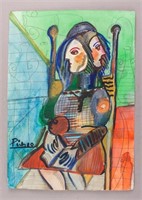 Spanish Watercolor on Paper Signed Picasso