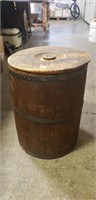 (1) Vintage Wooden Nail Barrel w/ Lid (14"