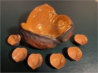 Noritake nut bowl & cups - walnut shaped