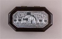 Wood Carved Box w/ Silver-plated Engraved Panel