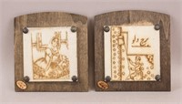 Two Persian Stone Print Wooden Plaques