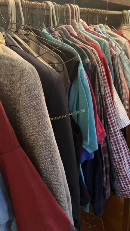 Men’s clothing. Shirts, pants, suit coats, ties,