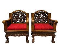 Pair of Thai Teakwood Carved  Chairs