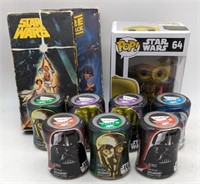 (W) Star Wars VHS tapes, C-3PO Funko Pop, and