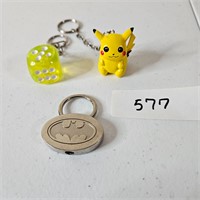 Pokemon Pikachu, Batman & Large Die Keychain Lot