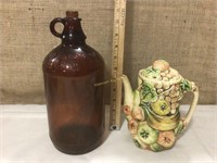 Vintage Majolica tea pot and Clorox jug