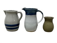 2 Pottery Pitchers & 1 Vase