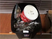 Tote of canning jars, lids & rings