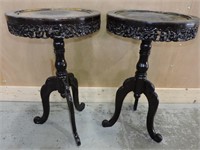 PAIR VINTAGE CARVED WOOD TRIPOD DISPLAY STAND