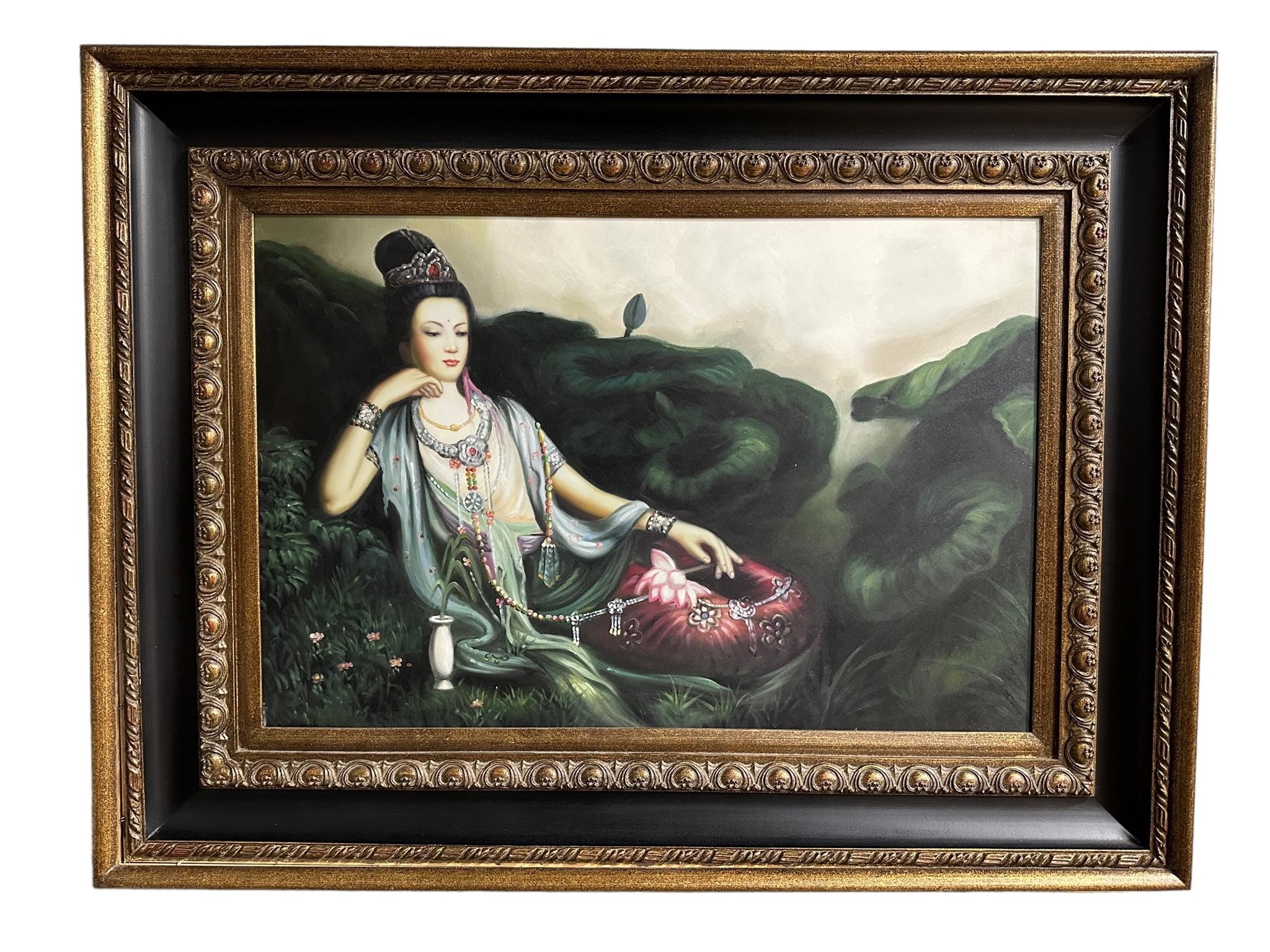 Large Oil on Canvas Painting of Asian Woman