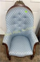 Victorian blue upholstered & wood chair-