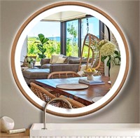 $130 20” round led lighted wall mirror wood frame