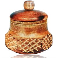 4"  Rustic Wooden Sugar Bowl/Lid - Spice  Nuts