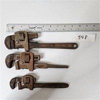 Old Monkey Wrench Lot Of 3 Pipe Wrench's