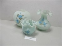 3pc Fenton Blue Rose Vases