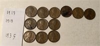 (6) 1913 NM (3) 1918 S (3) 1935 S Wheat Pennies