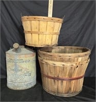 Vintage Oil Can &  Apple Baskets