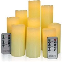 OSHINE 9-Pack Flameless LED Pillar Candles  Ivory