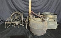 Vintage Metal Wheels Antique Cast Iron Tea Pot
