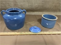 Bean pot, small stoneware bowl, a lid