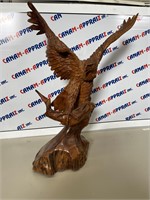 Large Wooden Bald Eagle on Branch Statue