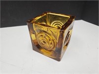 Vintage Amber Art Glass Candle Holder Bullseye