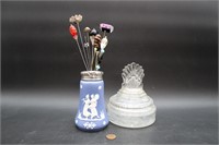Antique Hat Pins, Deco Jar, Wedgwood-Style Vase