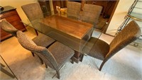 Glass Top Pedestal Table w/6 Leopard Print Chairs