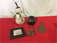 Snowman, pottery stoneware, Cherish plaque