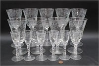 15 Rock Sharpe Etched Goblets, Wine+Cordial Stems