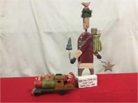 Dept. 56 Train engine & Santa,  Wood Santa