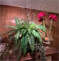 Faux Amaryllis In Vase+Large Greenery